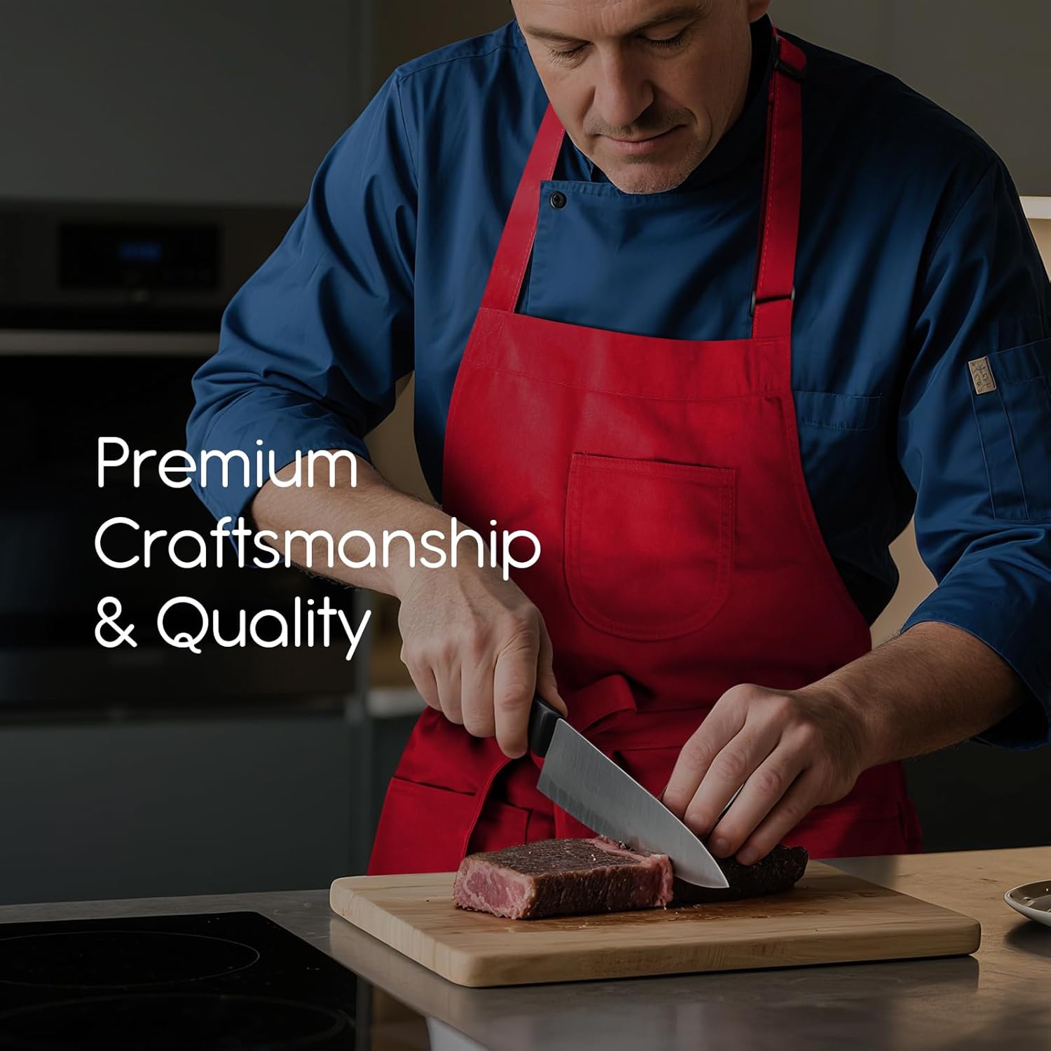 Unisex Apron with Pockets for Cooking, Salon & Art - 100% Cotton Adult Kitchen, Chef, Stylist Apron (Red) - Image 6