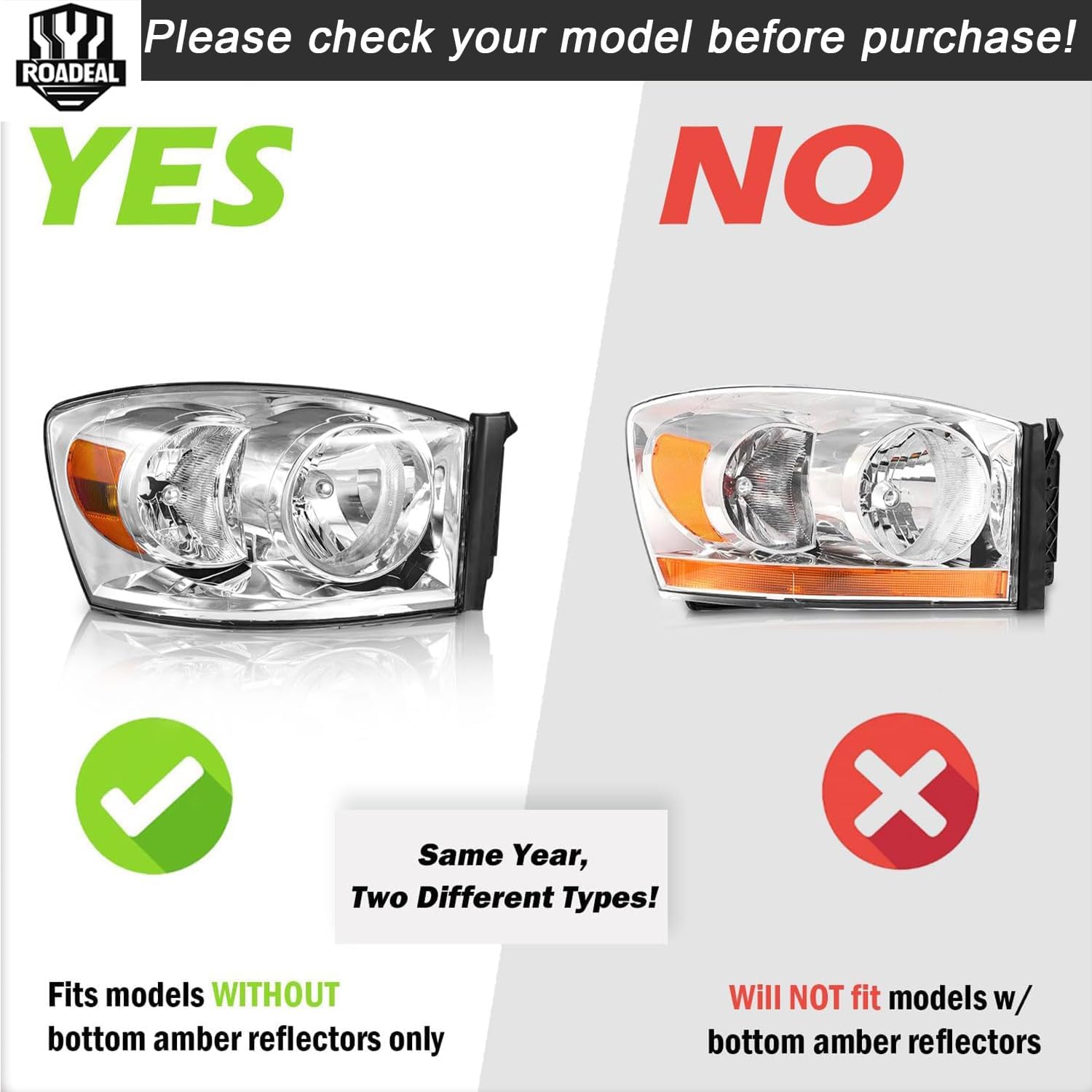 Headlights W/Bulbs for 2006 2007 2008 Dodge Ram 1500/2500/3500, 2009 Dodge Ram 2500/3500 Old Body Style Only Halogen Headlamp Replacement Driver & Passenger Side