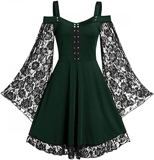 Gothic Vintage Lace Patchwork Women Dress Plus Size Goth Bandage Ladies Spaghetti Strap Dresses - Buy now