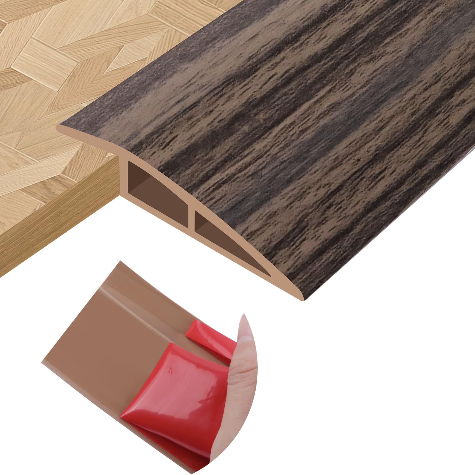 Übergangsprofil selbstklebend Türschwellenrampe Übergangsprofil Höhenausgleich PVC Übergangsleiste Boden Türschwellen Leiste Abdeckleisten für Fußböden Schwellen (Graubraun Holzmaserung, 10mm×1m)