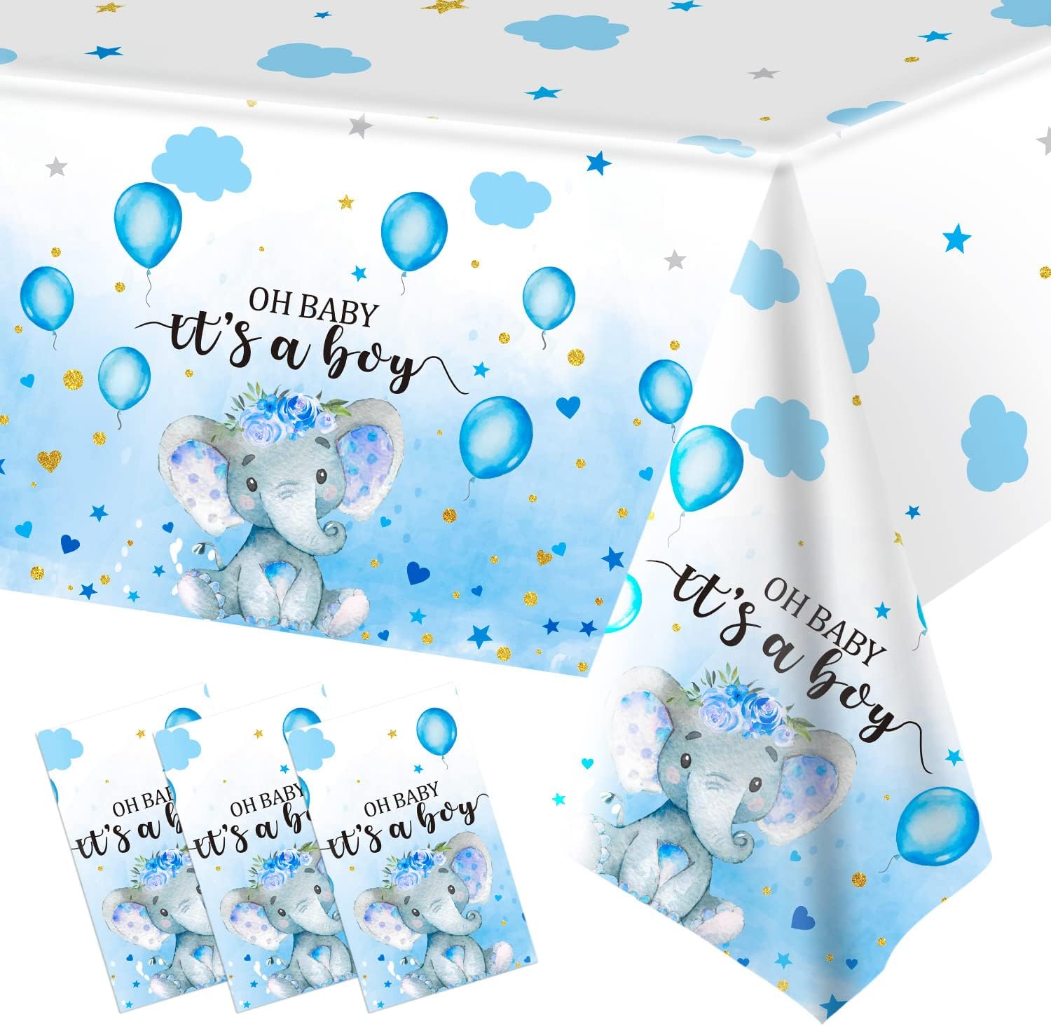 Amazon.com: 3 Pack Elephant Baby Shower Tablecloth Decorations ...