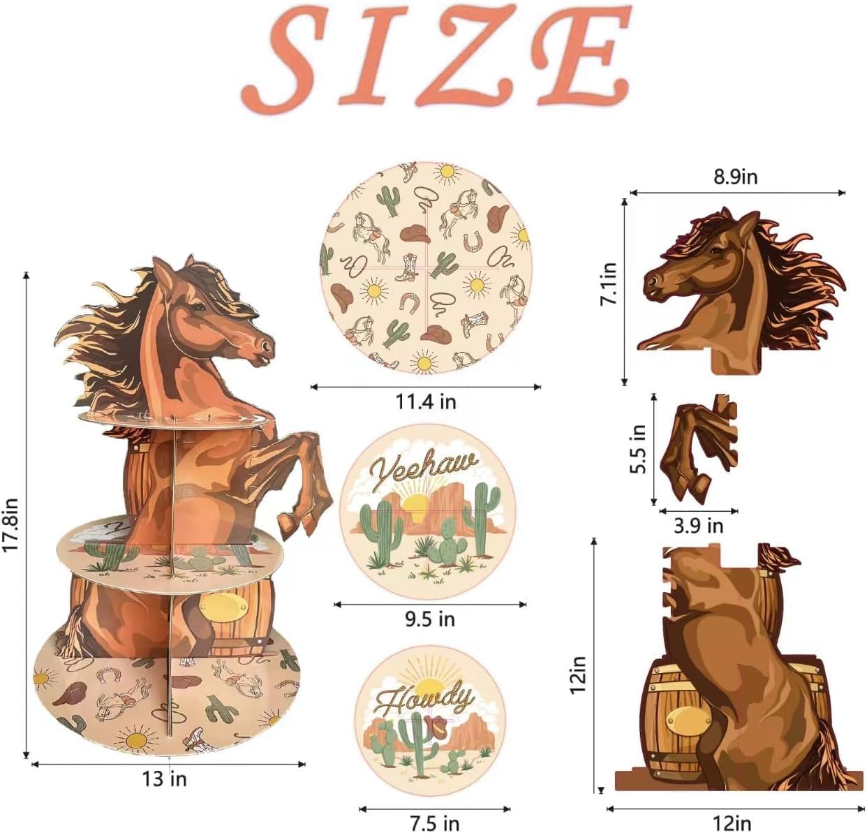 Zliisang Western Horse Theme Cupcake Stand Cowboy Birthday Party Decorations 3 Tiered Horse Dessert Cake Table Displays Wild West Baby Shower Birthday Party Decorations for Boy Girl image 2