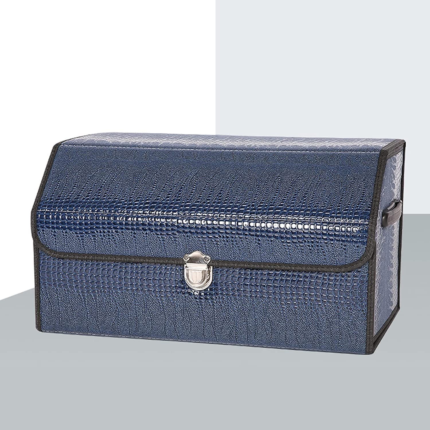 Leder-Kofferraum-Aufbewahrungsbox aus genarbtem Leder, Faltbare Organizer-Auto-Aufbewahrungsbox, multifunktionale Aufbewahrungsbox (Color : Blu, Size : M)