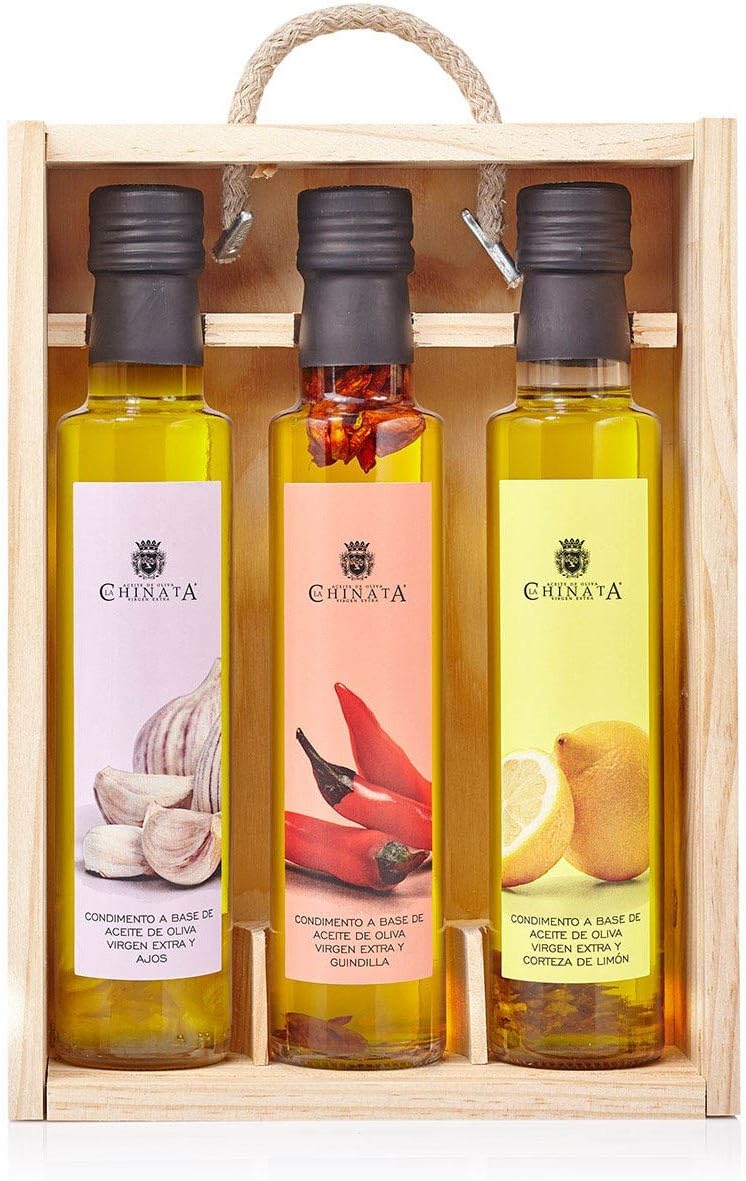 Three Flavoured Extra Virgin Olive Oils in a presentation case by La Chinata