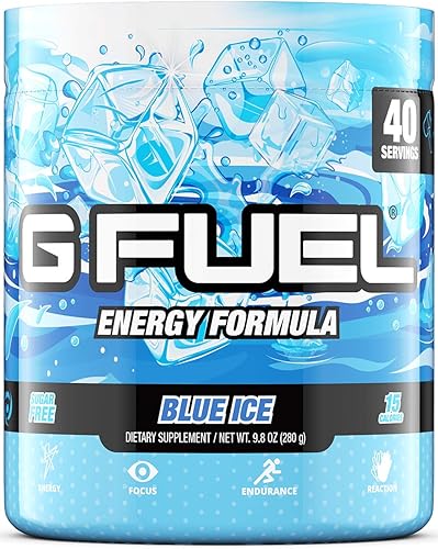 GAMMA LABS G Fuel Blue Ice Energy Powder, sin azúcar, suplemento de enfoque de cafeína limpia, sabor a frambuesa azul, amino focal, mezcla de