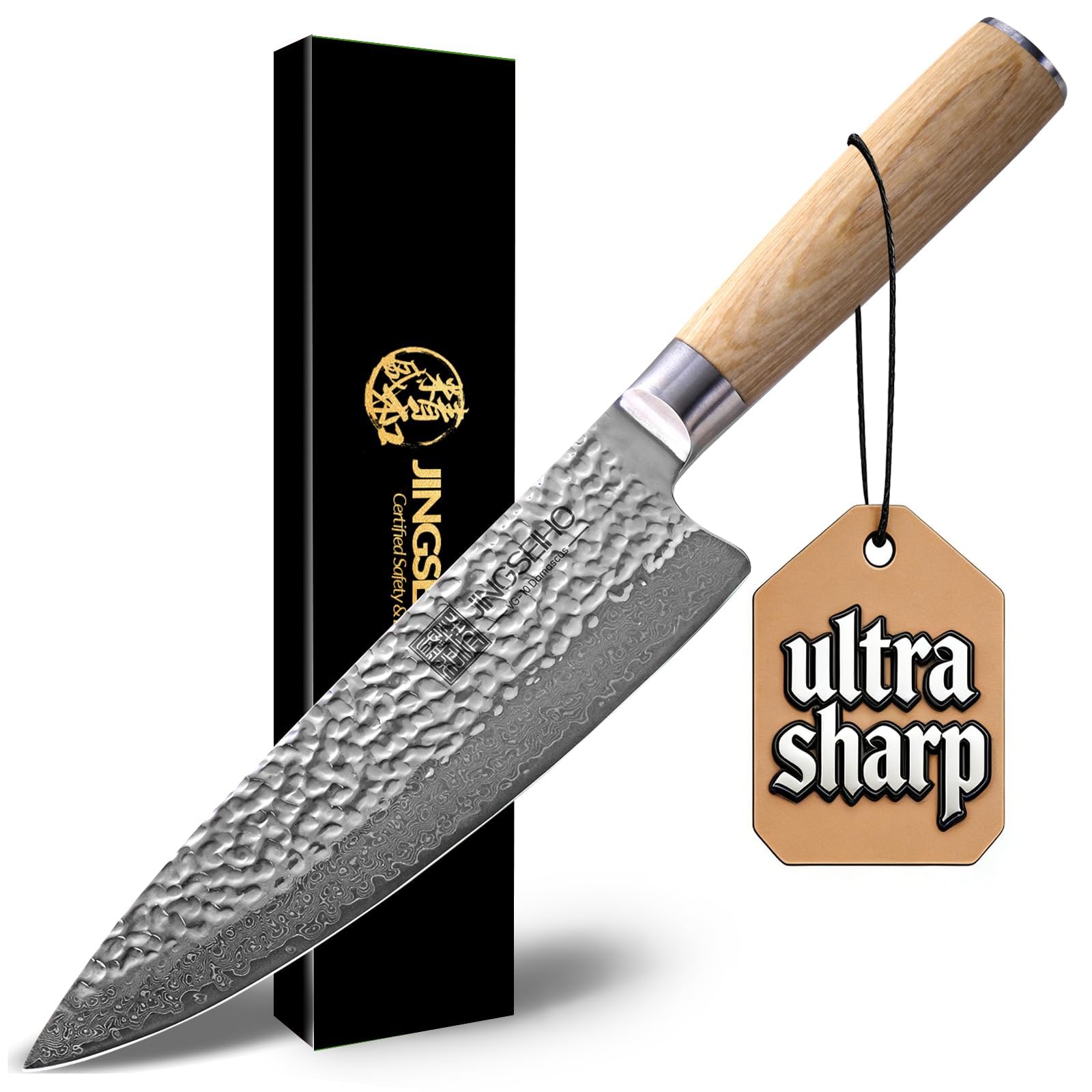 Damascus Japanese Chef Knife 8 in,VG-10 Forged High Carbon Steel