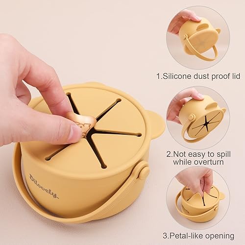 Miniatura 4 de Vasos de aperitivos para niños pequeños, recipientes de aperitivos para bebés, tazas de silicona para bocadillos para niños pequeños, sin derrames,