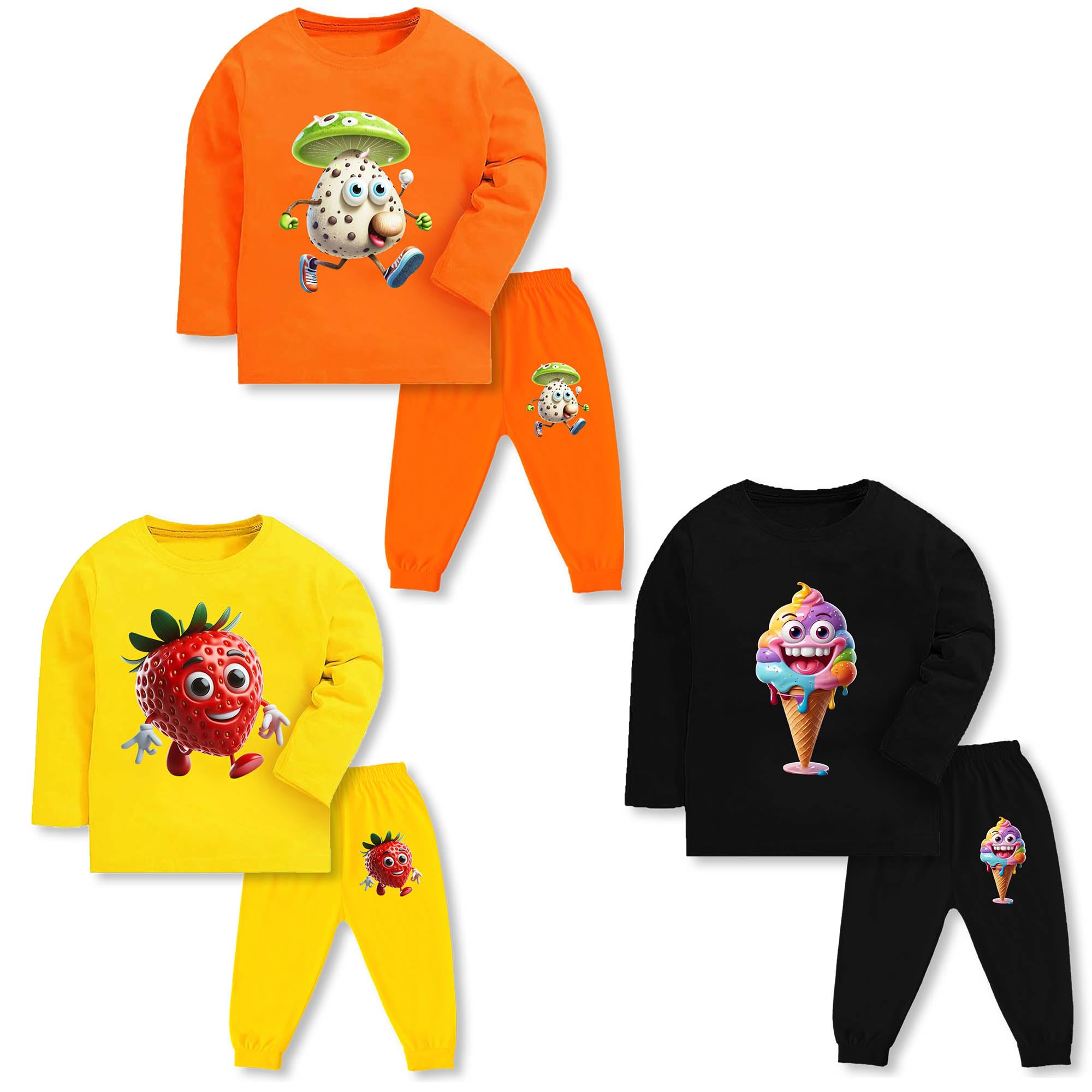 TS LAVI TAVITrendy Printed Unisex Cotton Apparel Full Sleeve T-Shirt Pyjama Track Pant Combo for New Born Baby Kids Boy and Girl Clothing Set (Pack of 3)