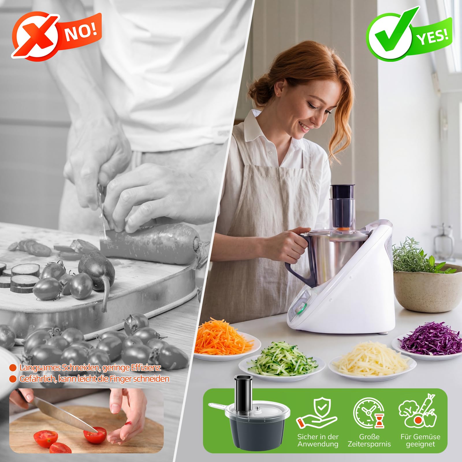 Gemüseschneider für Thermomix TM5 & TM6, Spiralschneider & Gemüsereibe Edelstahl für Zucchini Kartoffeln Karotten Obst, Vegetable Chopper Slicer Gemüsefriseur mit 2 Schnittstärken Ohne Küchenmaschine