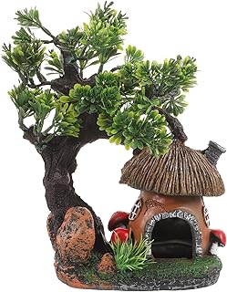 LOGOFUN Aquarium Decorations Miniature Mushroom Hideout House Resin Fish Tank Decor for Rockery Landscaping Hiding House Shelter