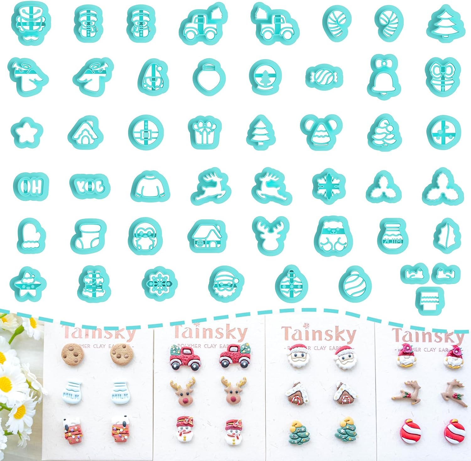 Tainsky Christmas Polymer Clay Cutters, 49 Shapes Christmas Studs Clay Earrings Cutters (Studs)