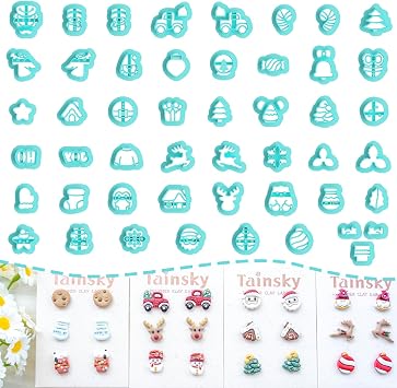 Tainsky Christmas Polymer Clay Cutters, 49 Shapes Christmas Studs Clay Earrings Cutters Studs