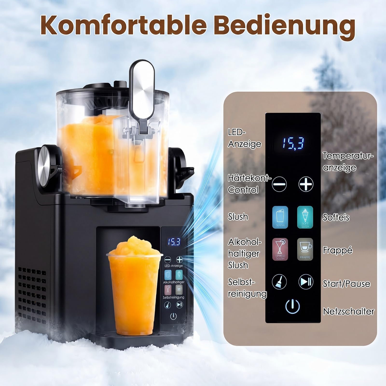 COSTWAY 1,5L Slush Maschine, kein Eis erforderlich | Slusheis Eismaschine mit LED Touch Steuerung, 4 Modi & Selbstreinigung, für Slush, Softeis, Frappés & Frozen Cocktails