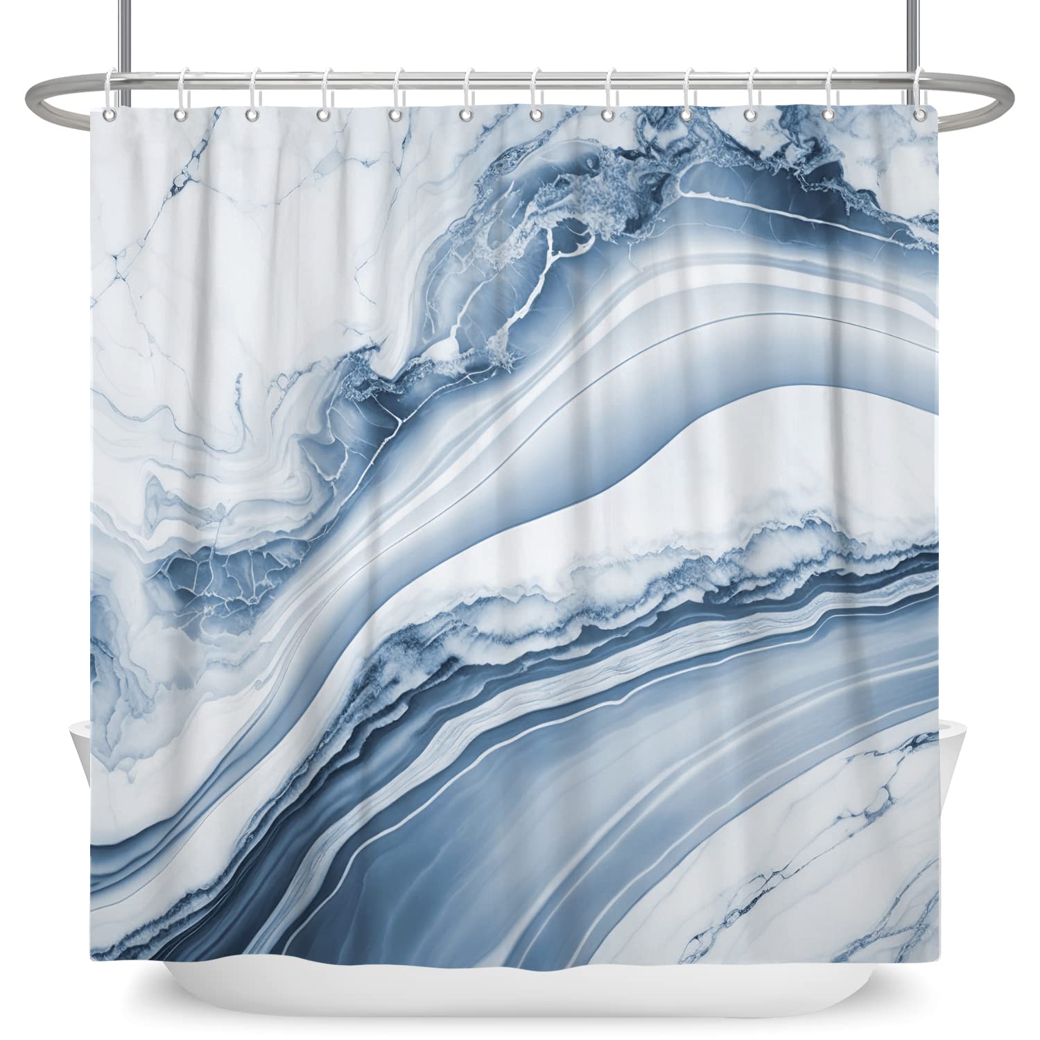 Bovlleetd Blue Marble Textured Shower Curtain for Bathroom Refreshing Ombre Tones Bathtub Curtain Decors 72"x84" Waterproof Polyester Fabric Set 12 Holes — image 1