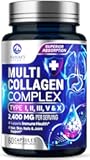 Multi Collagen Peptides Supplement for Hair, Nail, Skin - Type I, II, III, V, X, Collagen Powder Pills - Grass-Fed, Hydrolyzed for Bone and Joint Support for Women & Men, Non-GMO - 60 Capsules