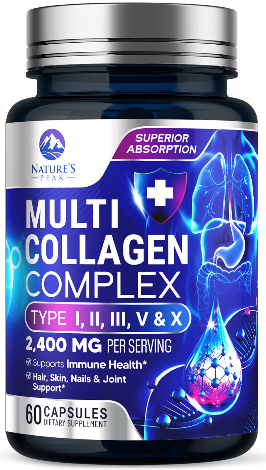 Multi Collagen Peptides Supplement for Hair Nail Skin - Type I II III V X Collagen Powder Pills