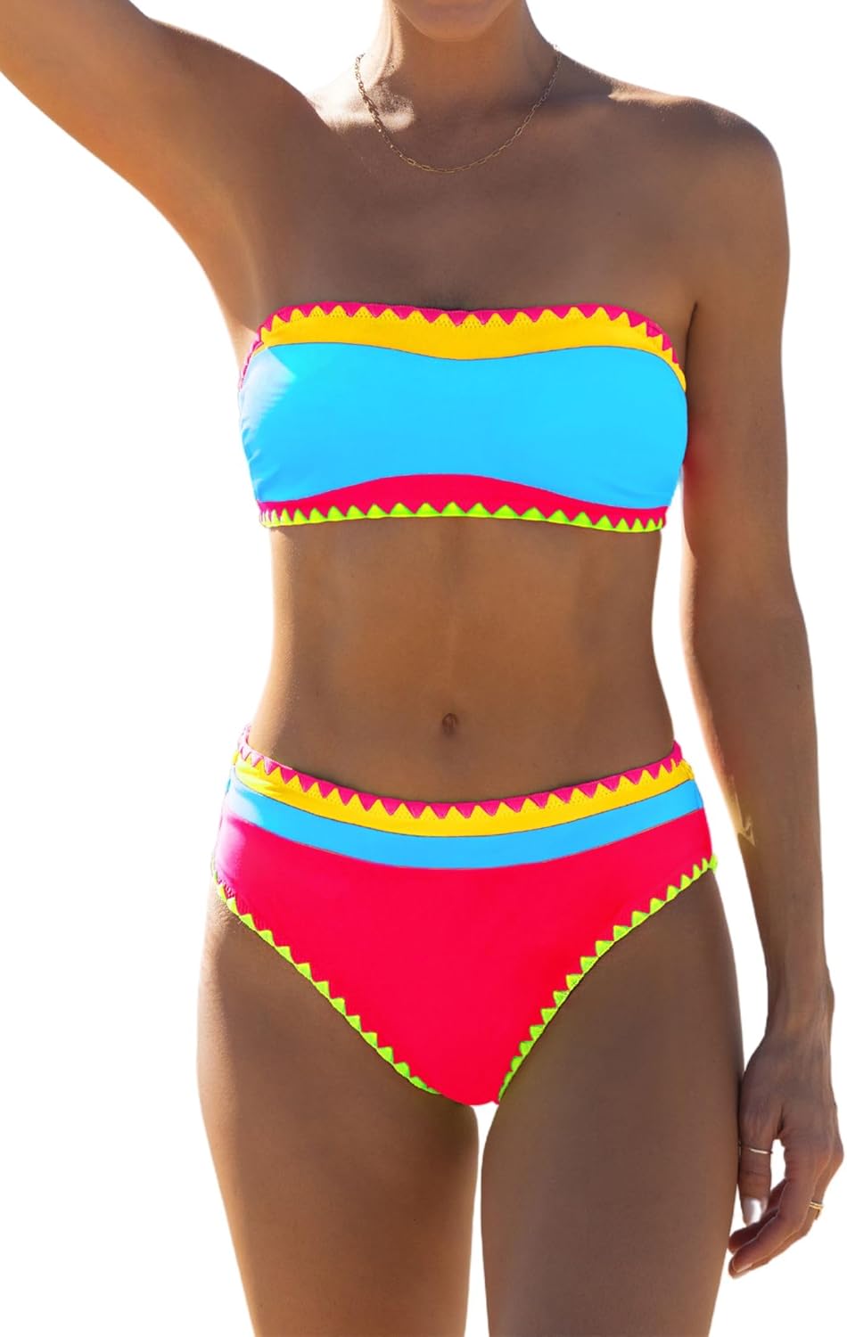 popvil Bikini Sets for Women Bandeau Swimsuits Strapless Two Piece Bathing Suits Neon Swimwear for Beach Vacation 2026