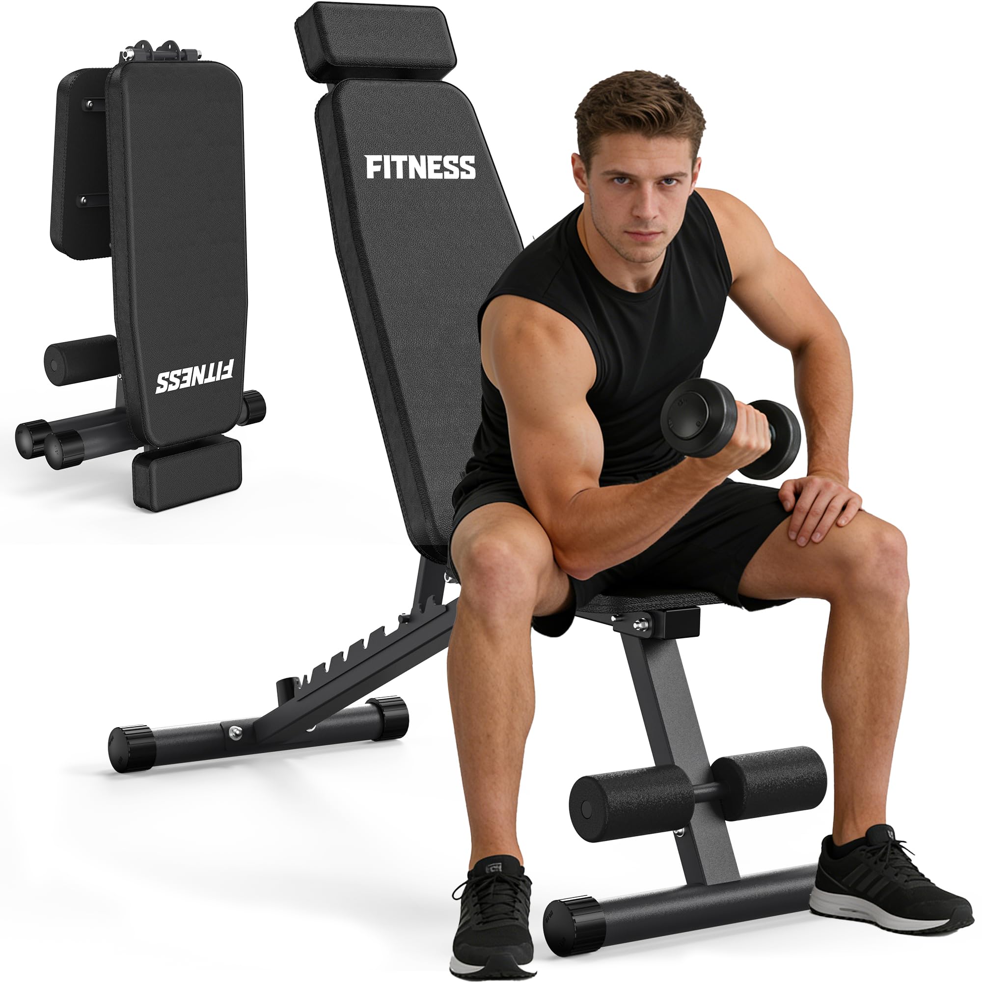 Panca regolabile per allenamento a casa, 10 angoli di regolazione (90°-205°), pieghevole, multifunzione, per allenamento, fitness, 420 mm, design stabile e confortevole