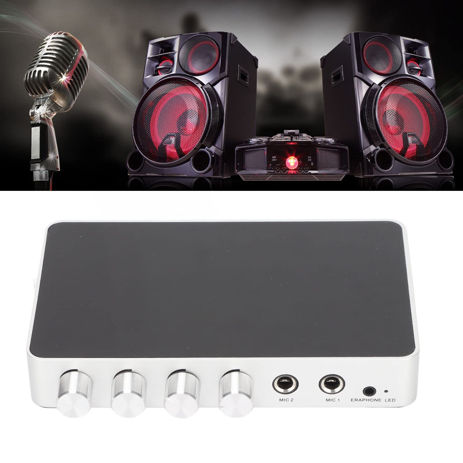 CCYLEZ Mixer HDMI, Amplificatore Microfono Regolabile con Display HD, 4K 1080P DC 12V, Mixer Digitale per Karaoke, Smart TV, PC, Altoparlante(Nero)