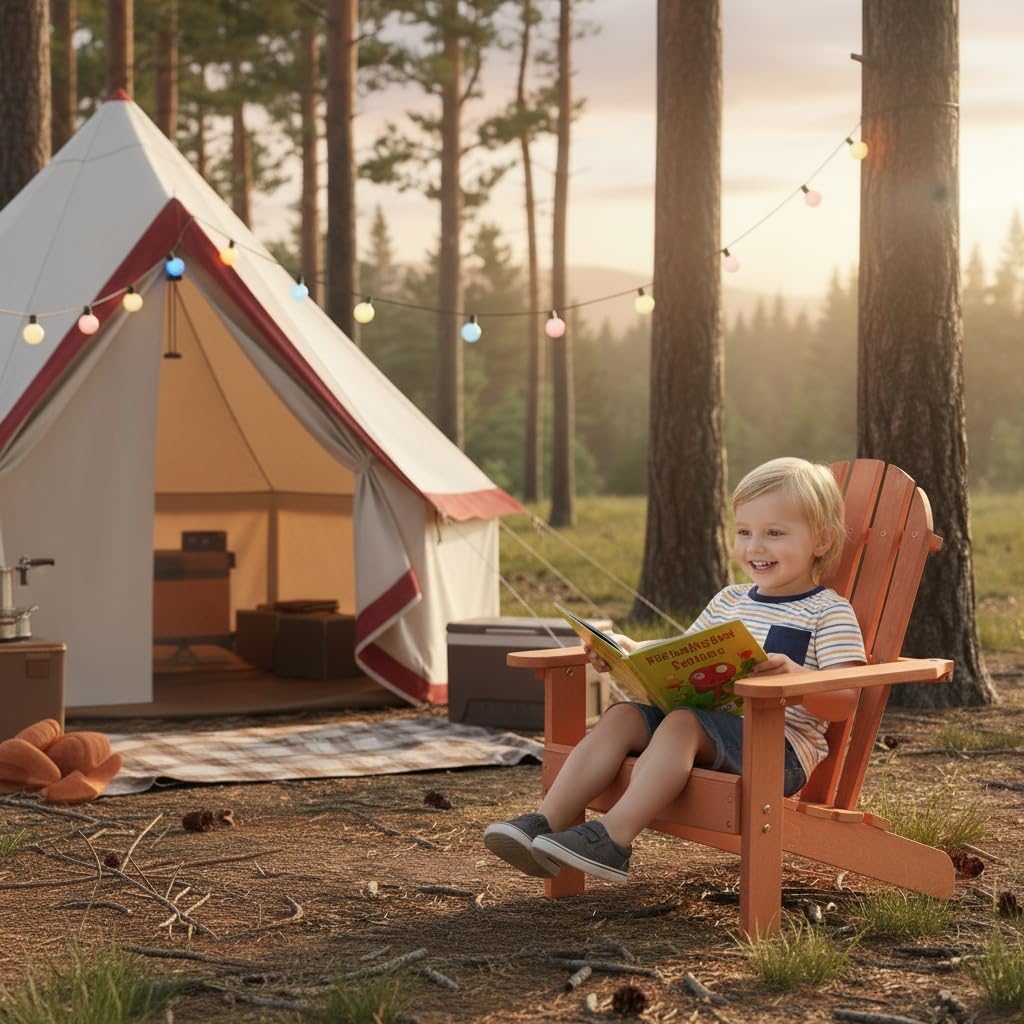 Adirondack Style Solid Wood Construction Outdoor Garden Chair in Red, No Cushions Included, Durable and Sturdy Furniture for Patio and Lawn Use