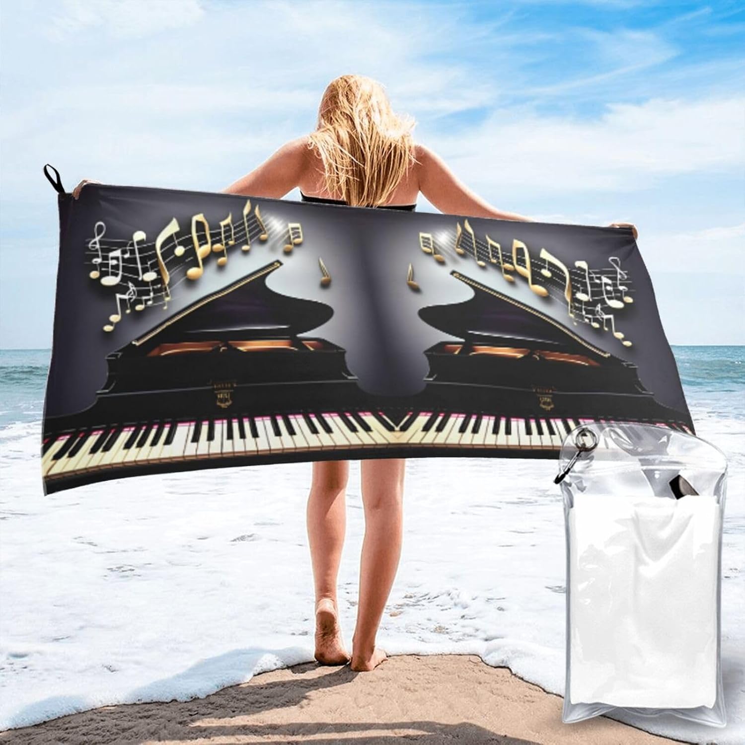 Music Note Pianos Quick Drying Bath Towel,Microfibre Soft Large Bath Towel,Highly Absorbent Dry Quickly Bath Sheet