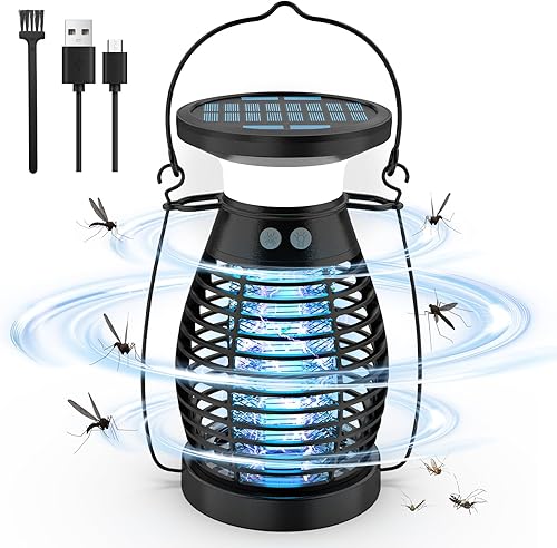 Exterminador de insectos, matamosquitos de 4200 V con luz LED, matamosquitos solar para interiores y exteriores, exterminador eléctrico de insectos