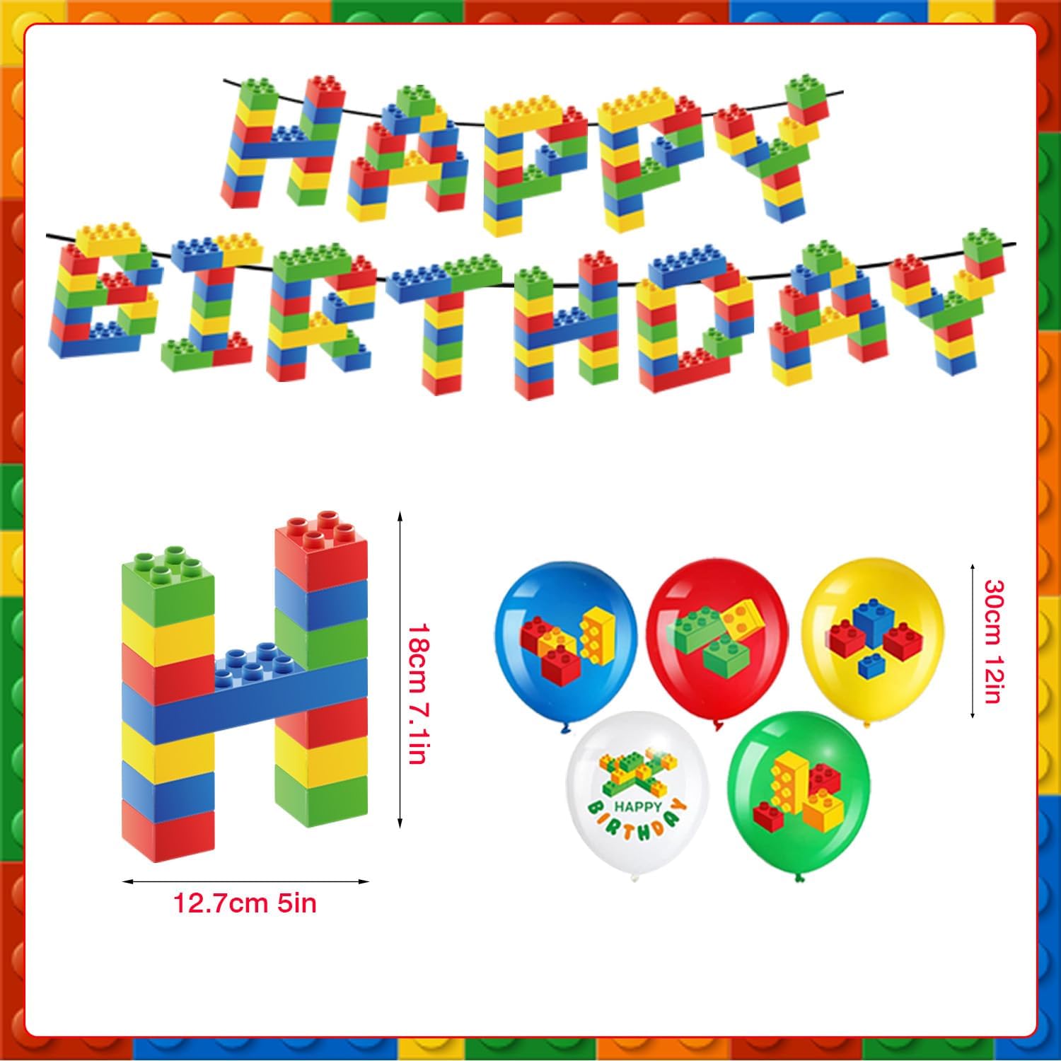 Building Block Birthday Party Decorations Includes Cake Toppers, Banner, Hanging Swirls, Balloons for Building Block Party Decorations
