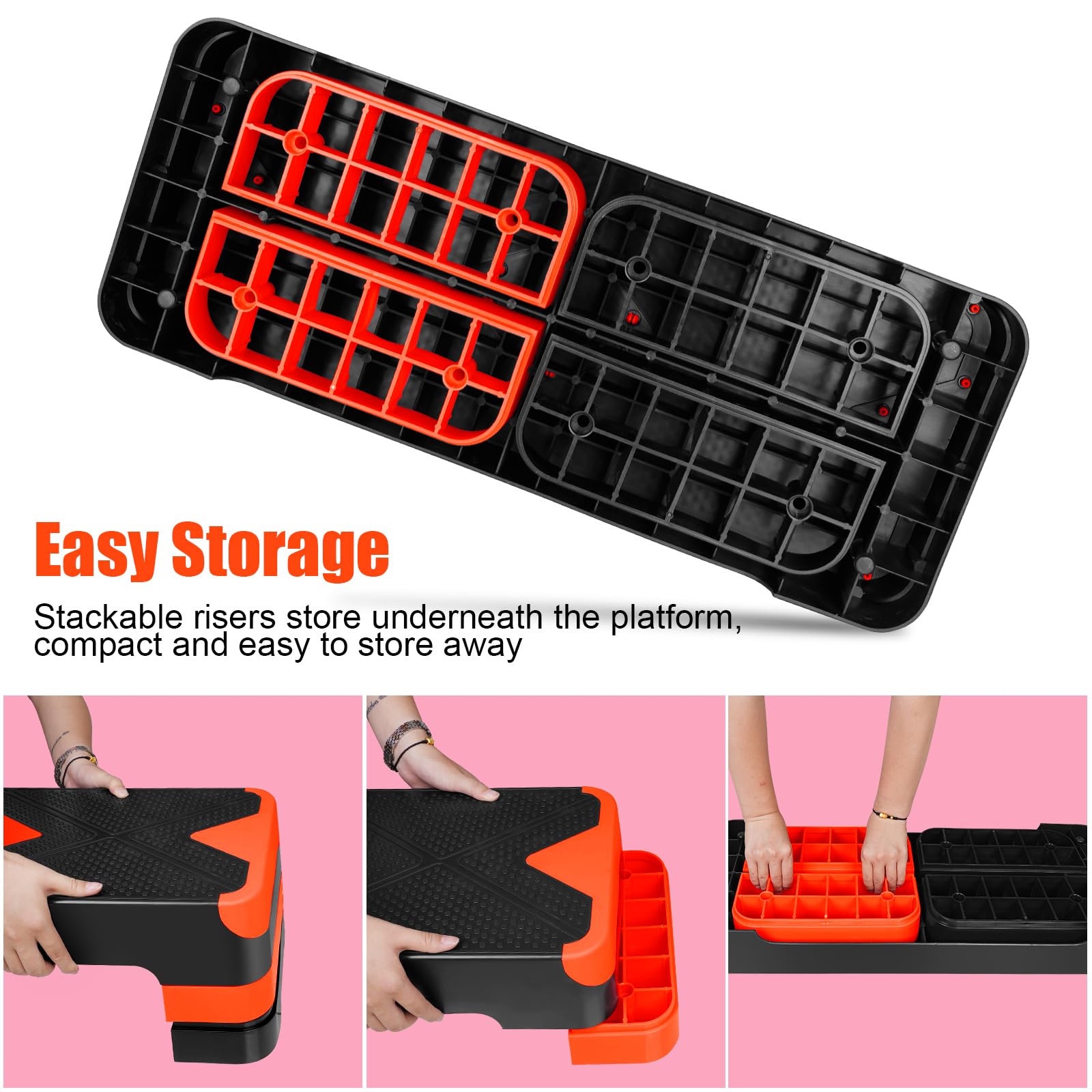 Aerobic Step Platform Orange, Höhenverstellbar, Rutschfest, Kompakt | Mehrere Höhenstufen (10/15/20cm), rutschfeste Oberfläche, klappbar & tragbar, für Heim- & Gym-Training