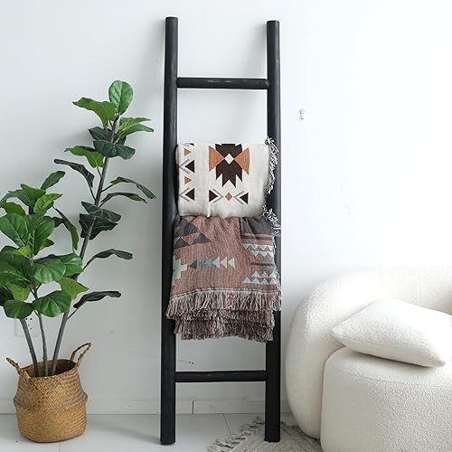 Miniatura 9 de FUIN Escalera de madera totalmente montada de 5 pies, para sala de estar, decoración de pared, soporte de colcha de granja, soporte de toalla de