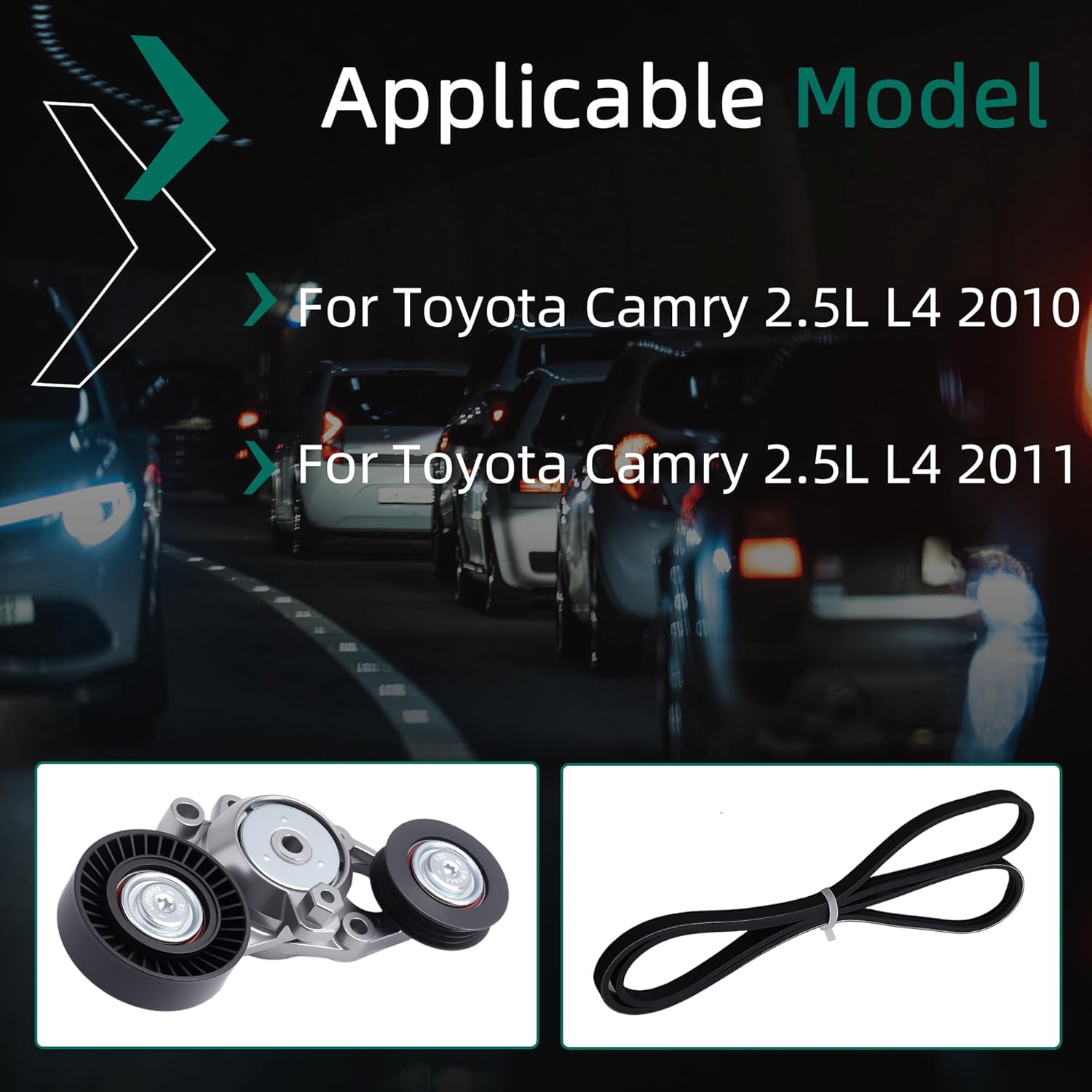 2Pcs Engine Serpentine Belt Tensioner Assembly Set Fits For Toyota Camry 2.5L L4 2010 2011,Belt Tensioner 16601-0V010,166010V010,Belt 3PK1200,90916-A2022