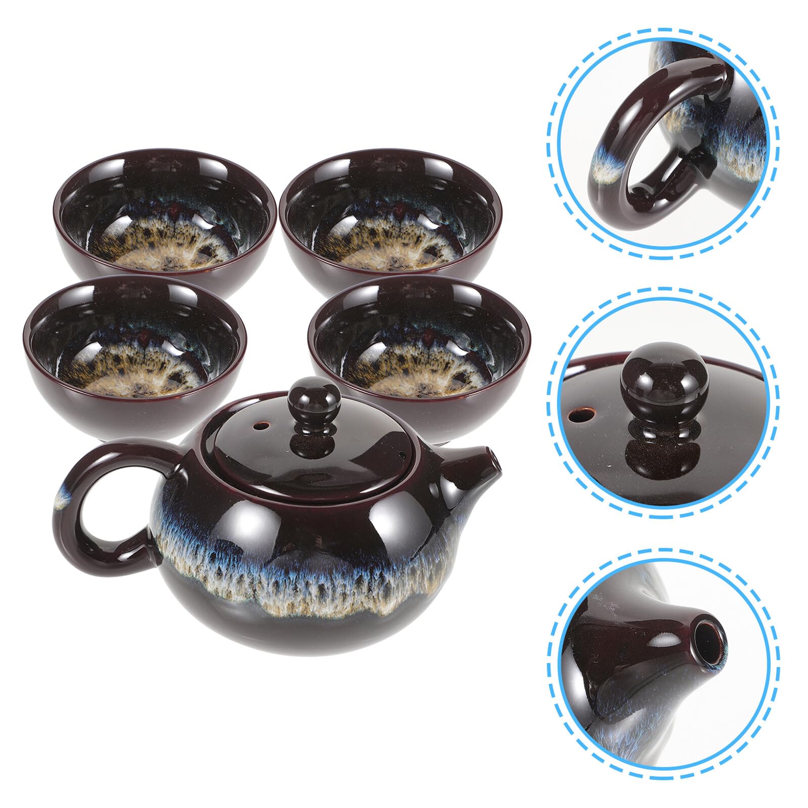 Uonlytech Service de Thé Chinois Pratique en Céramique Résistante la Chaleur, Ensemble 5 Pièces Élégant avec Théière et Tasses pour Maison ou Salon de Thé