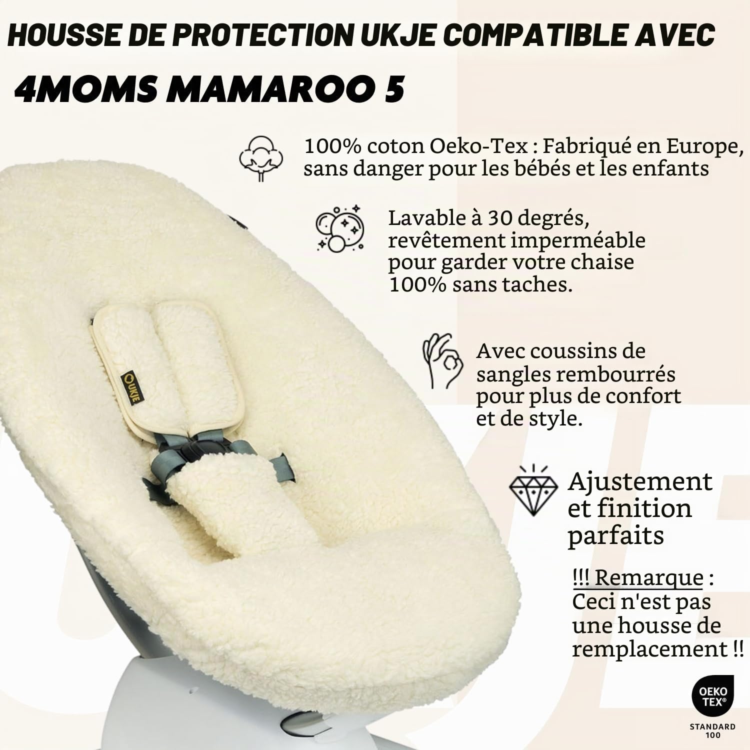 Housse pour balançoire Ukje Compatible avec 4moms MamaRoo 5 - Doublures pour balançoire pour bébé, Housse pour balancelle pour bébé, Facile à Installer, Fait Main en Europe (Taupe)