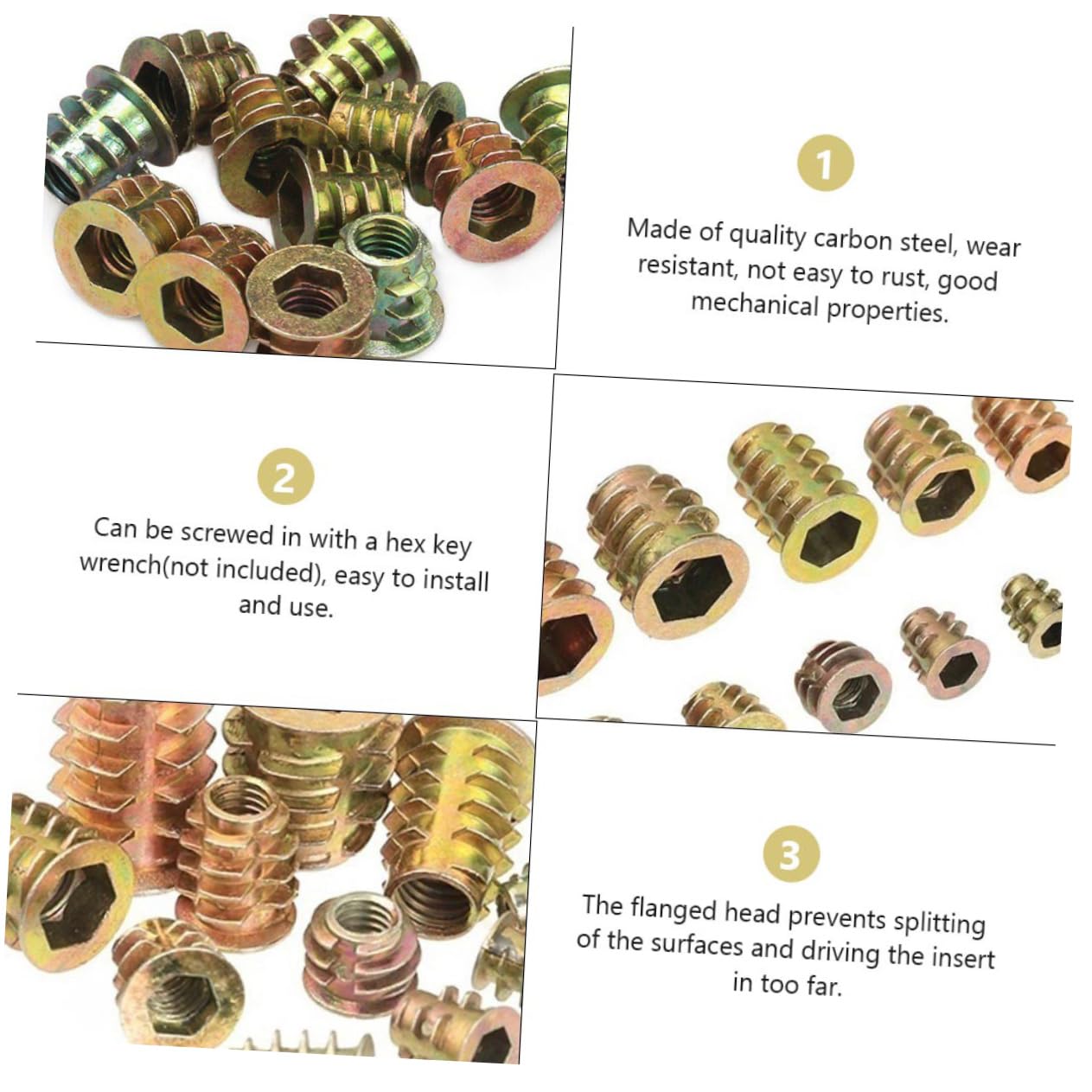 460pcs Nut Assortment Kit Threaded Inserts for Wood Furniture Easy Installation with Key Wrench Resistant Suitable for Solid Wood Applications