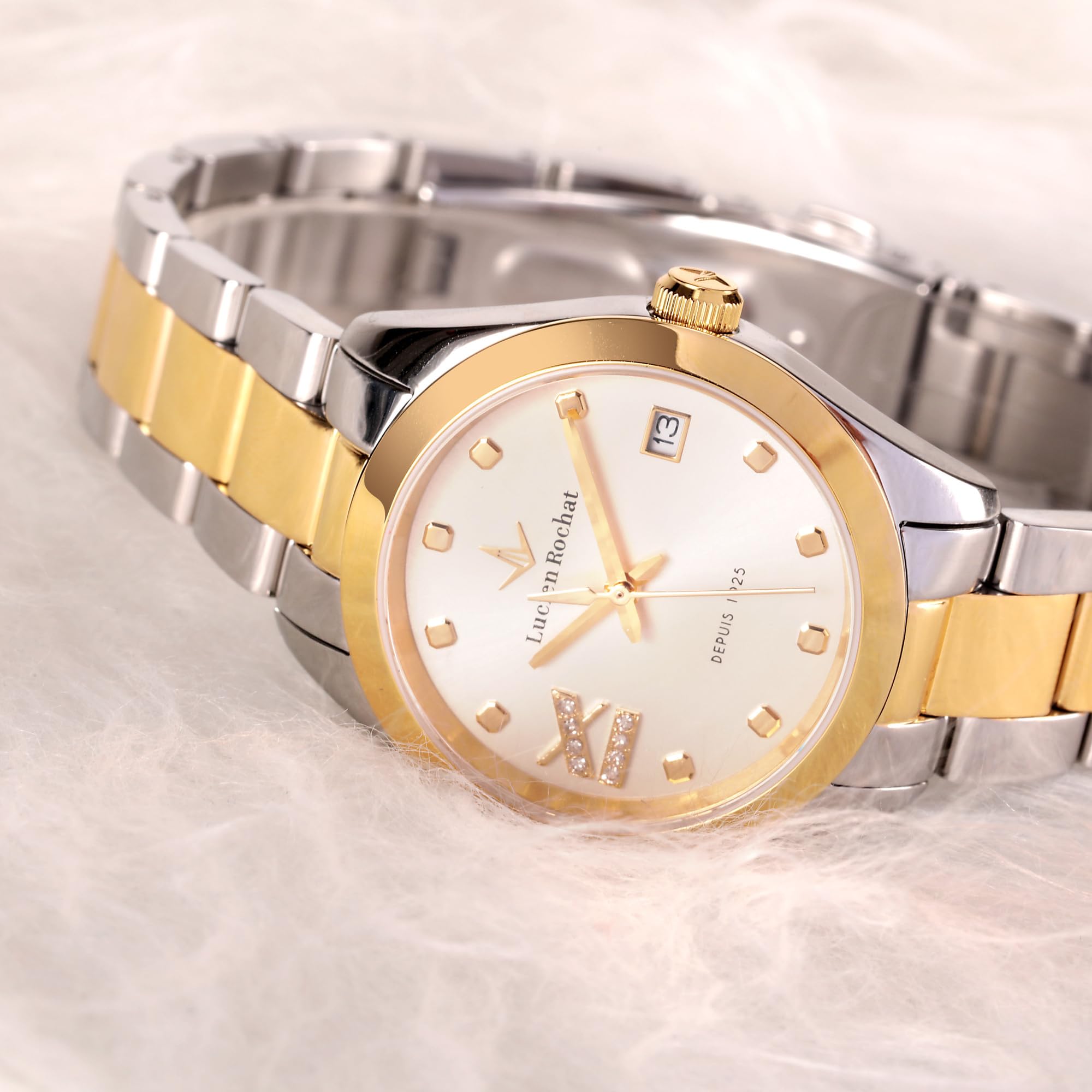 LUCIEN ROCHAT MADAME Orologio Donna Tempo e data in Acciaio, PVD Oro, Diamanti - R0453114512
