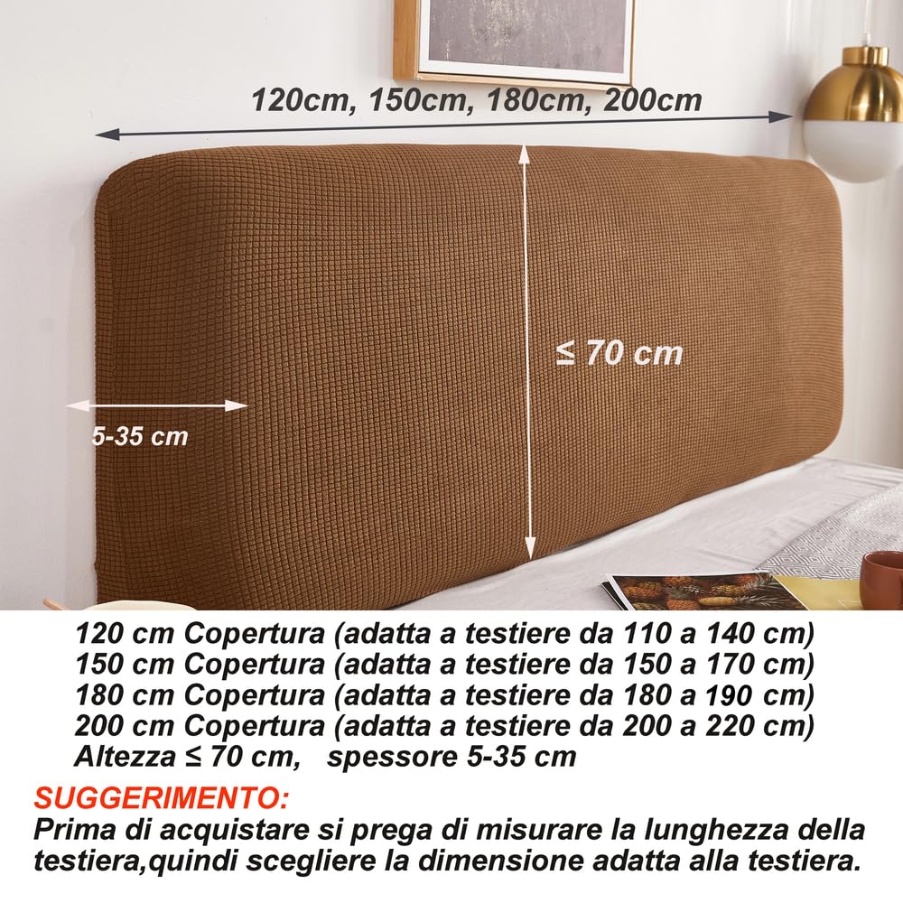 AZMANI Copritestiera Elastico Premium - Per Letto Matrimoniale E Singolo, Varie Misure Fino A 200x35x65 Cm - Morbido Poliestere, Protegge E Rinnova La Testiera - 2