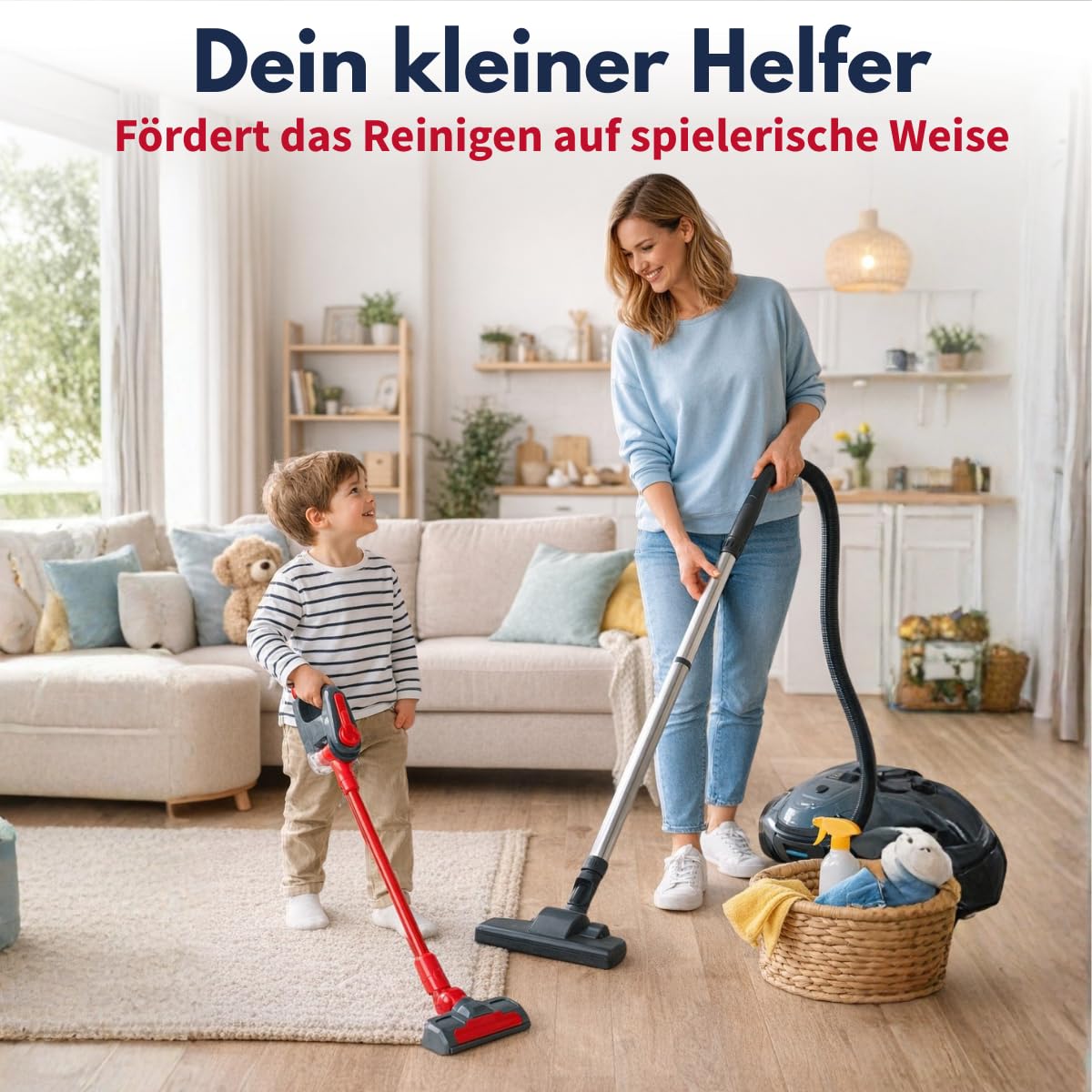 Dirt Devil Spielzeug Staubsauger 3-in-1 - Kinderstaubsauger mit 2 Aufsätzen - Funktionierende Saugfunktion und Realistische Geräusche - Für Jungen und Mädchen ab 3 Jahre - Kinderspielzeug - Rot/Grau