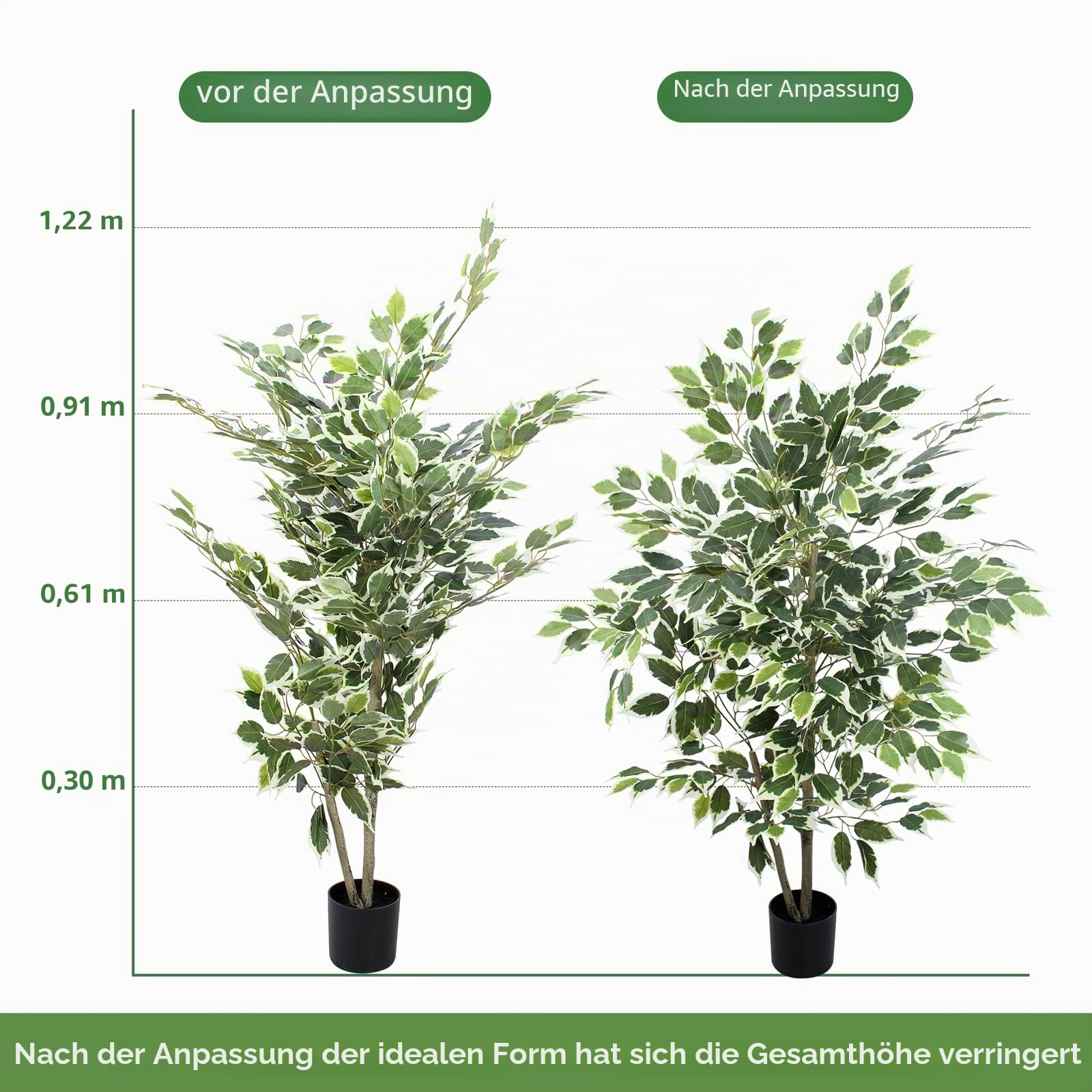 Yepdin Künstlicher Ficusbaum – 1,20 m hoher Kunstbaum aus Seide mit Topf – naturgetreues Laub und Äste für die Dekoration im Innen- und Außenbereich