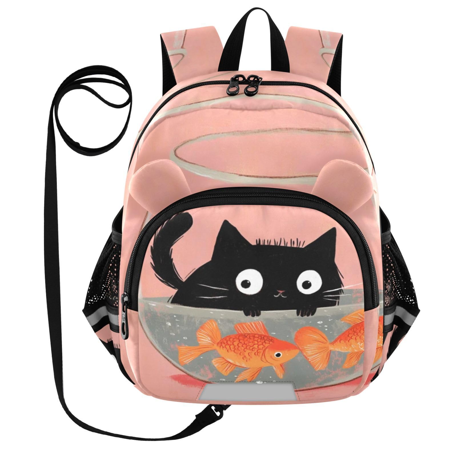 Black Cat Goldfish Toddler Harness Backpack for Boys Girls 3-6 Years Kids Backpack with Anti Lost Safety Leash Baby Harness Bookbag for Walking Travel Preschool
