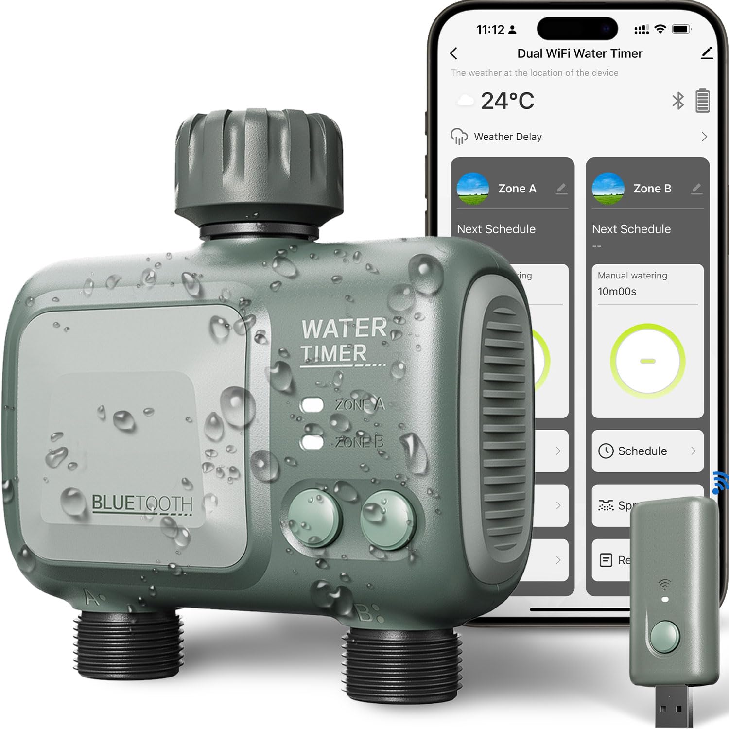 Programmateur Arrosage WiFi 2 Voies, Johgee arrosage Automatique pour Jardin, Arrosage Intelligent avec Contrôle APP et La Météo Connecté, minuterie d'irrigation programmable et Arrosage à Distance