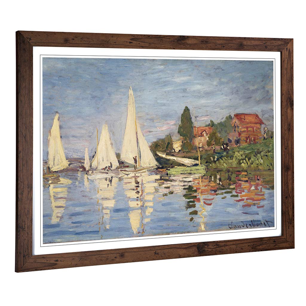 Big Box Art Framed Print of Claude Monet Regattas at Argenteuil (1) Design | Wall Art Picture | Home Decor for Kitchen, Living Room, Bedroom, Hallway, Walnut, A2 / 24.5x18 Inch / 62x45cm