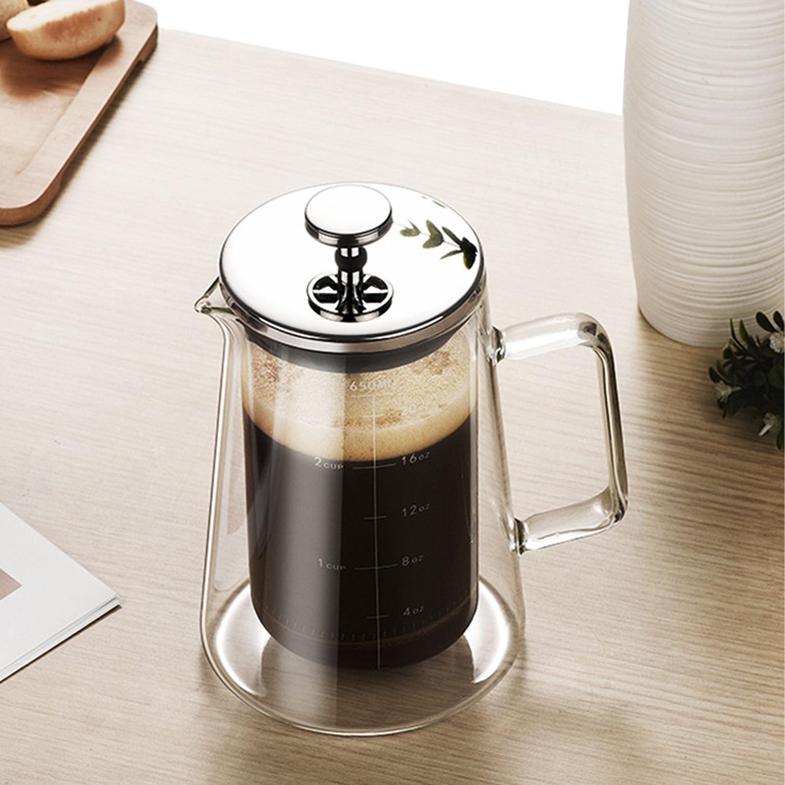 GLOGLOW French Press Coffee Maker, 650ML Large Capacity V Shaped Spout French Press Coffee Maker High Borosilicate Glass Double Wall French Press Coffee Pot for Coffee Brewing