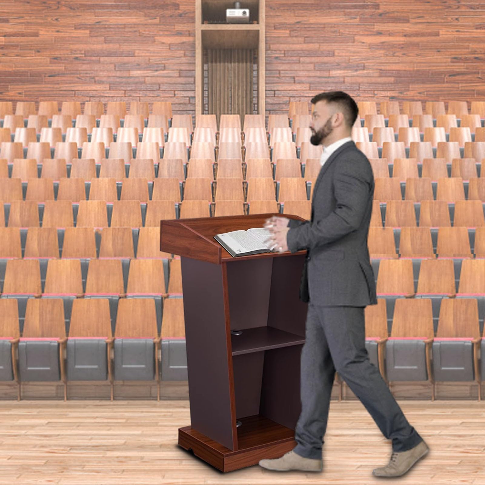 Profesjonalna mównica podium z zarządzaniem kablami, dwuwarstwowa konstrukcja do prezentacji, konferencji dydaktycznych, regulowana wysokość, materiał przenośny i lekki