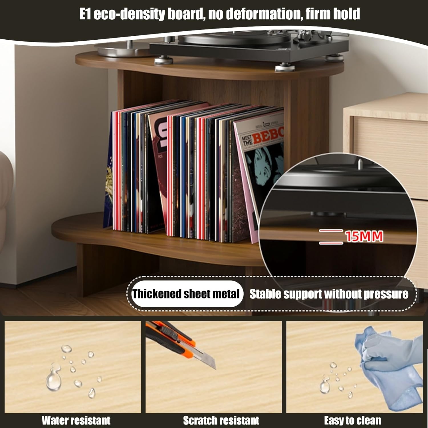 record player stand with storage, Wooden CD Holder Stand, Holds up to 40 Albums, Storage Cabinet for Vinyl Records, Record Player Table for Living Room(Black)