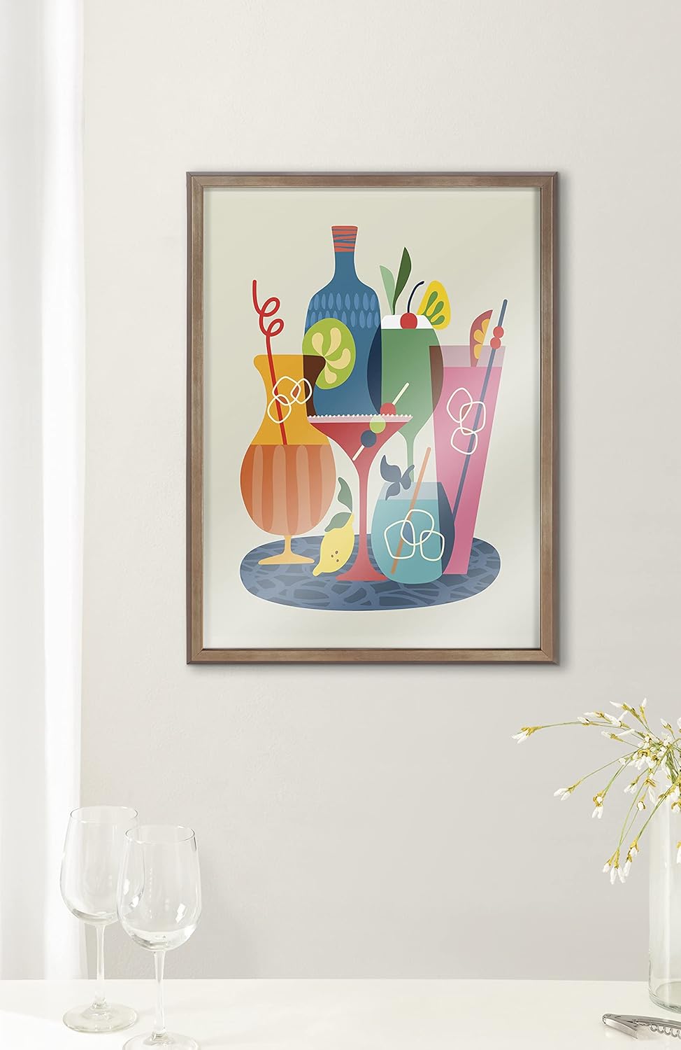 Kate and Laurel Blake Mid Century Modern Cocktails Framed Printed glass Wall Art by Rachel Lee of My Dream Wall, 18x24 Gold, Colorful Coctail Art Wall Décor