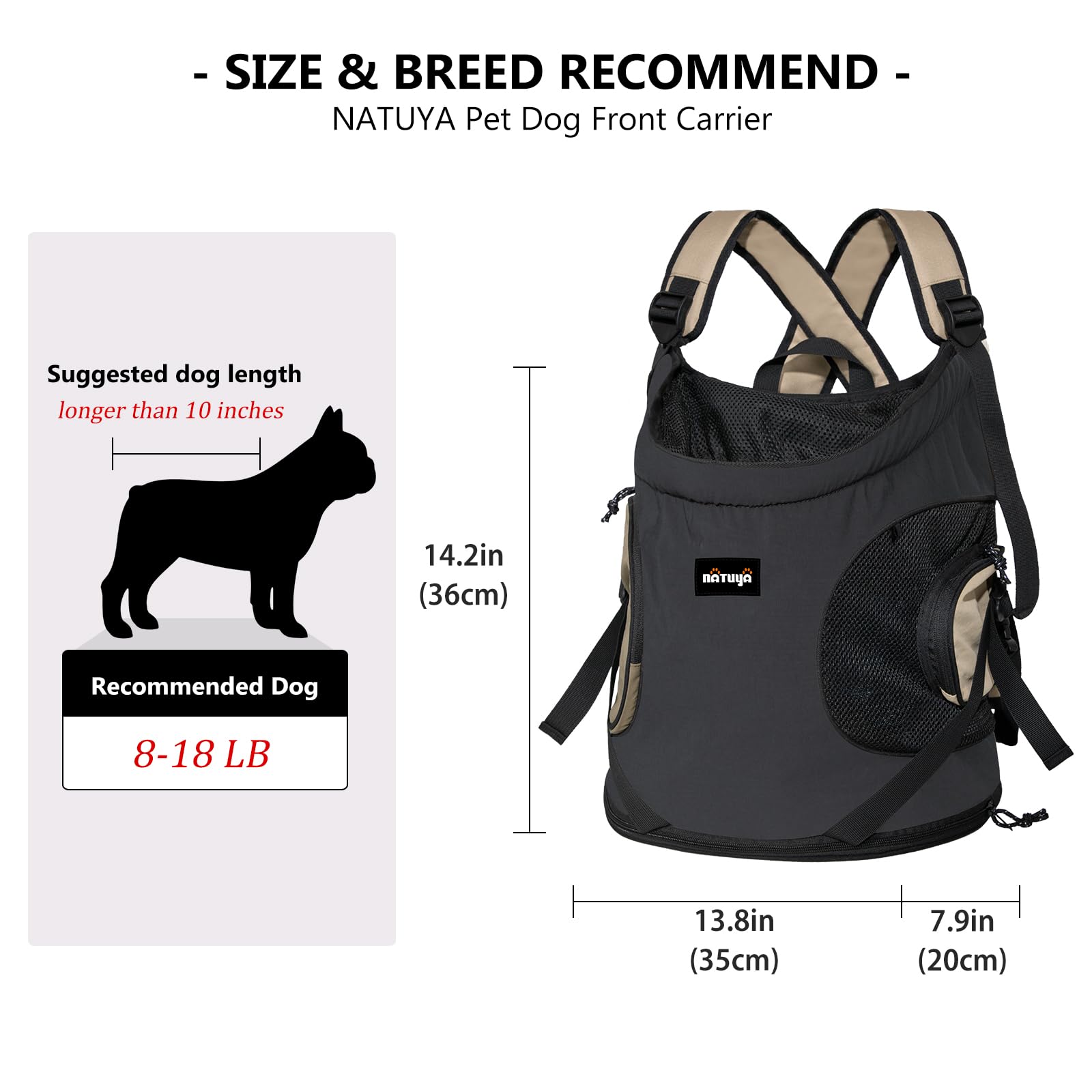NATUYA Hundetragetasche für kleine Hunde, Haustier-Tragetasche mit gepolsterter Bodenmatte, 2 Reißverschlusstaschen, Reisen, Wandern, Haustier-Front-Hundetragetasche (Grau)