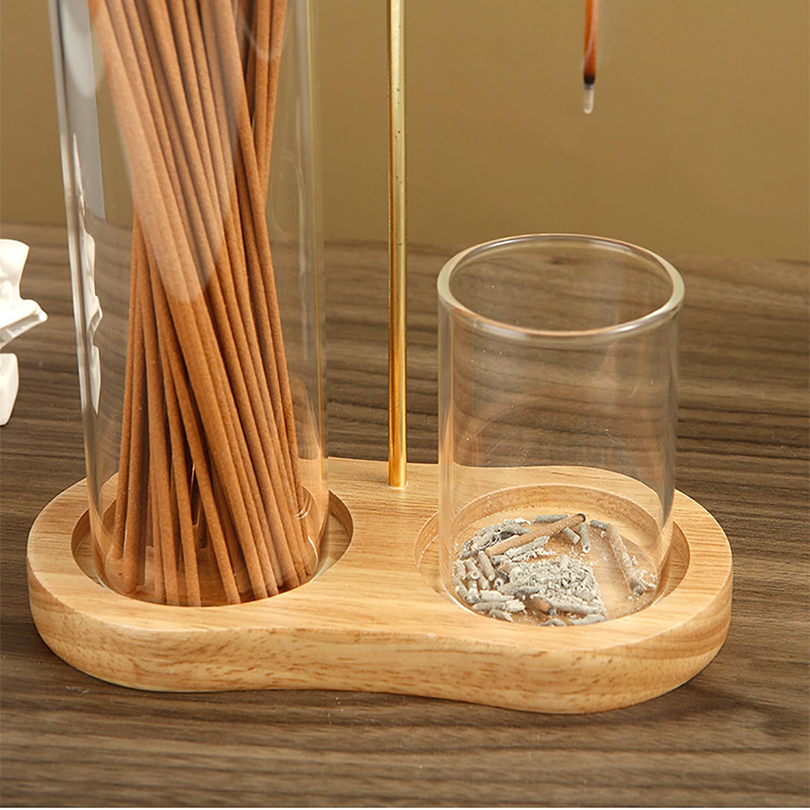 Wooden Upside Down Incense Holder for Sticks with Removable Glass Ash Catcher and Incense Holder for Yoga Spa, Tea - Image 3