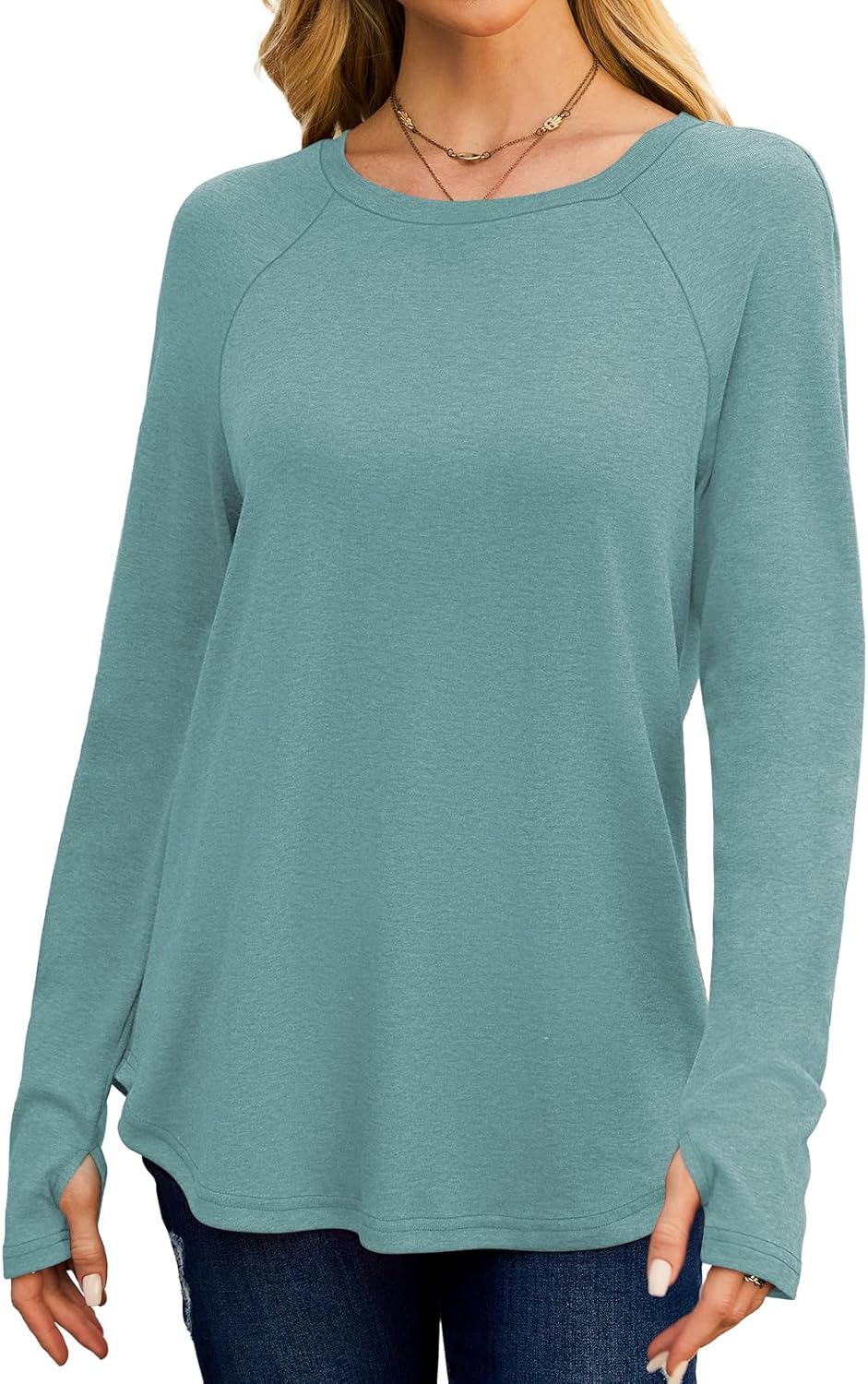 Womens Long Sleeve Tops Crew Neck T Shirts for Women Tunic Tops with Thumb Holes Fall Outfits for Women 2025 - Image 2