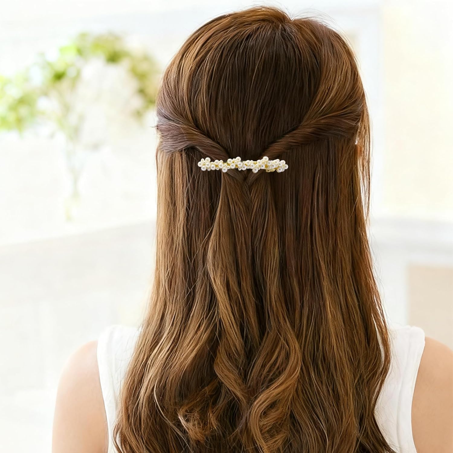 3 PCS Pearl Hair Clips Barrettes for Women, Gold Hair Barrettes Elegant French Fancy Clips Hairpins Decorative Headwear Sweet Accessories for Wedding Party (Pearl) - Image 5