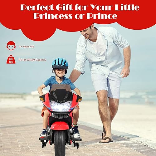 Miniatura 6 de OLAKIDS Motocicleta de 12 V para niños, motor eléctrico con música, pedal de pie, rueda de entrenamiento, luz LED brillante, juguete de triciclo
