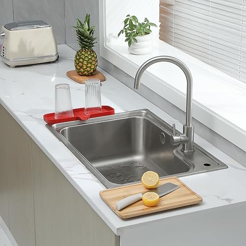 Vista 203 de Jaboneras de baño de silicona con boquilla de drenaje, organizador de fregadero de baño y cocina, soporte para esponja, bandeja de jabón para Gris